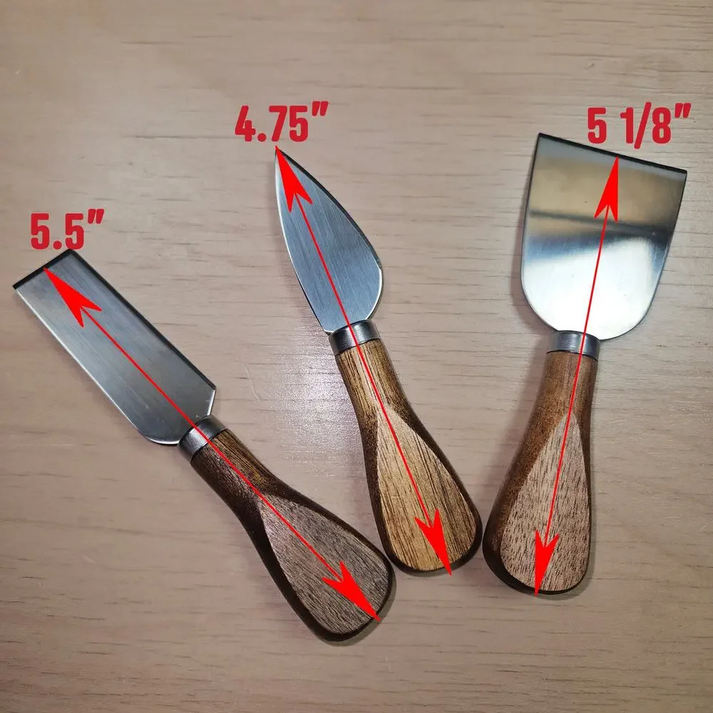 NEW 3 Piece Lot of Wood Handle Stainless Steel Cheese Spreaders Party Servers